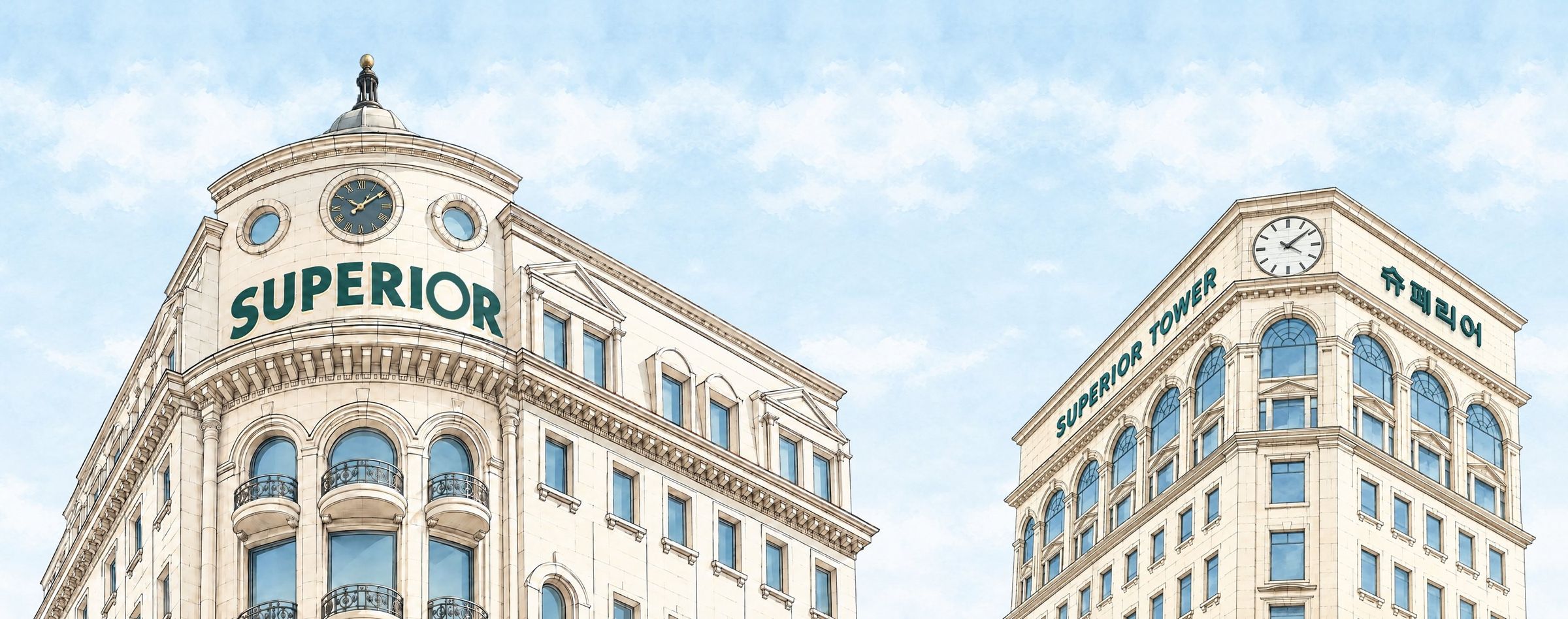 スーペリア本社ビルとスーペリアタワーのイラスト